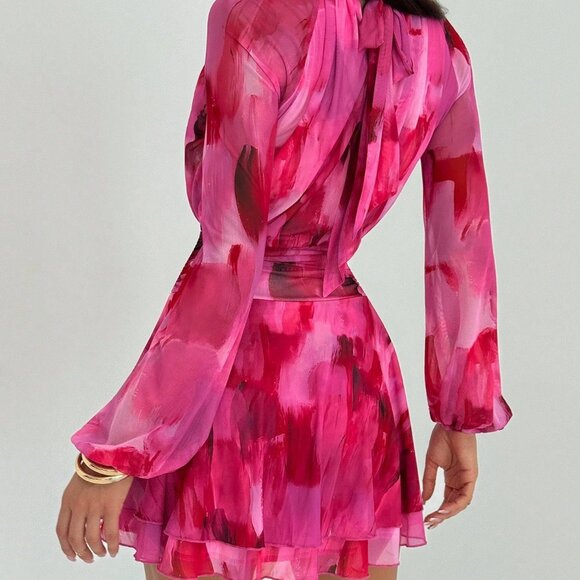 Purple Casual Women's Romantic Long Sleeve Tie Dye Dress - Picture 2 of 7